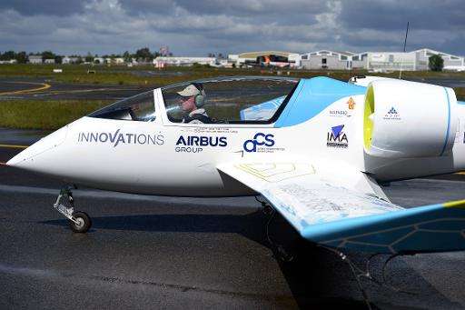 A presentation of the E-Fan prototype electric aircraft at Merignac airport, southwestern France, on April 25, 2014