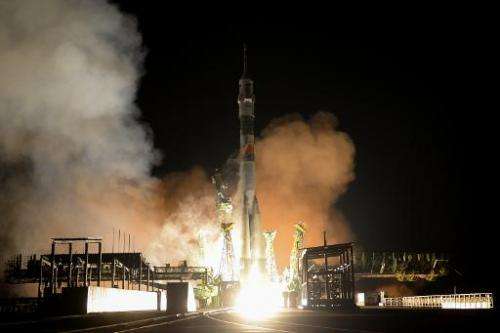 A Russian Soyuz TMA-15M spacecraft lifts off from the Baikonur cosmodrome early on November 24, 2014, carrying a crew for the In
