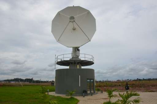 A satellite antenna of the Gabonese Agency for Space Observation (AGEOS - Agence Gabonaise d'Observation Spatial) pictured aroun