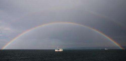 A ship moves in Russia's Lake Baikal on July 29, 2008