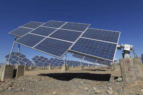 A solar power plant in Hami, northwest China's Xinjiang Uygur Autonomous Region on May 8, 2013