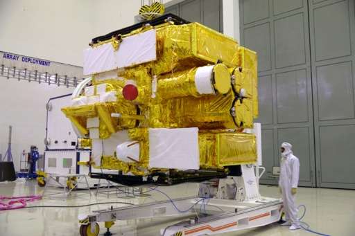 Astrosat, India's first dedicated space observatory, pictured at the Indian Space Research Organisation (ISRO) Satellite Centre 