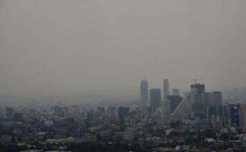 A view of smog covering the Mexico City skyline on March 30, 2014