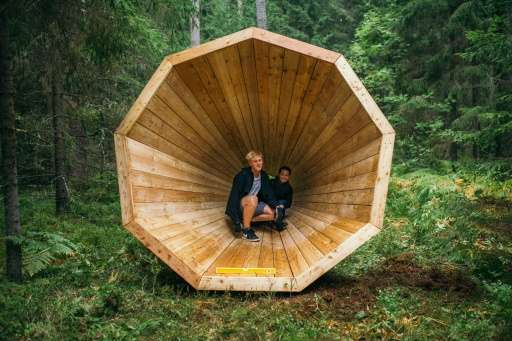 Design students in Estonia have strategically placed three massive loudspeakers in the heart of a remote woodland in southern Es
