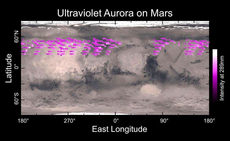 Does the red planet have green auroras?