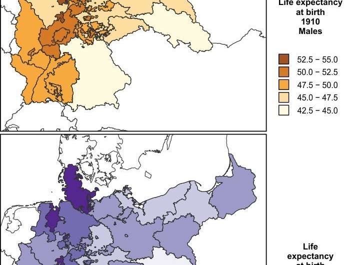 Drastic changes in regional life expectancy disparities in Germany