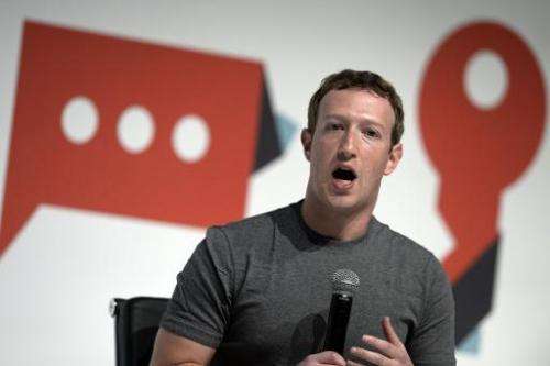 Facebook creator Mark Zuckerberg speaks on the opening day of the 2015 Mobile World Congress in Barcelona on March 2, 2015