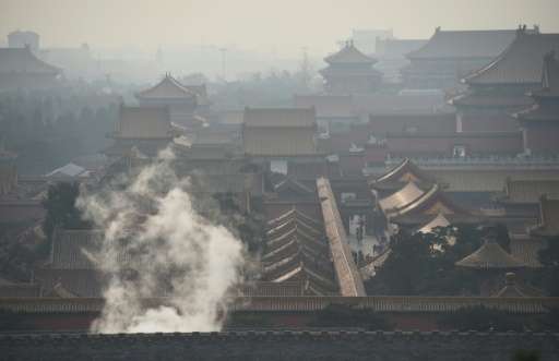 Forbidden City in Beijing, once the home of China's emperors, seen on a smoggy day, on December 19, 2015