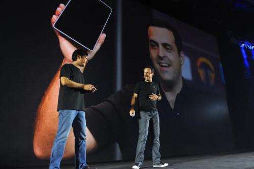 Former Google vice president Hugo Barra (right) and Xiaomi CEO Lei Jun at the launch of the new Xiaomi smartphone and Xiaomi TV 