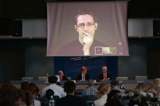Former NSA intelligence contractor Edward Snowden, pictured via video link from Russia on June 23, 2015, revealed the bulk gathe