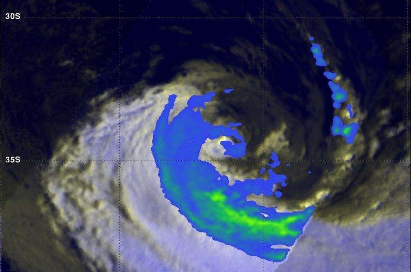 GPM sees wind shear affecting remnants of Extra-tropical Cyclone Joalane