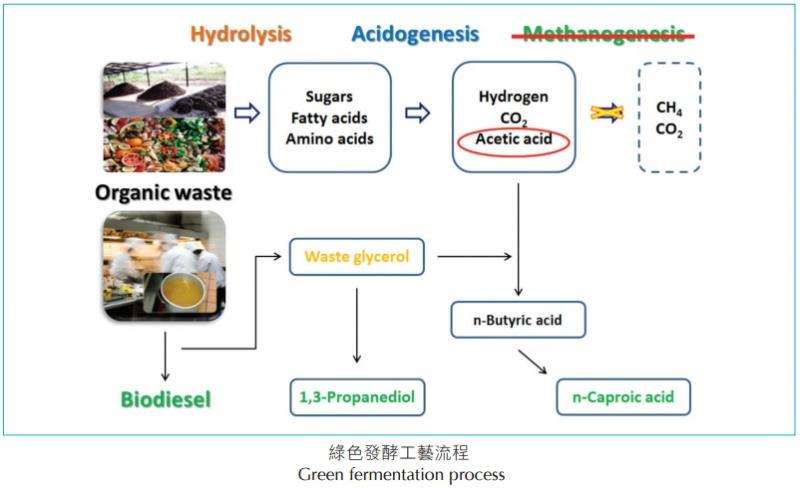 Green fermentation process from waste feedstock to high value chemicals