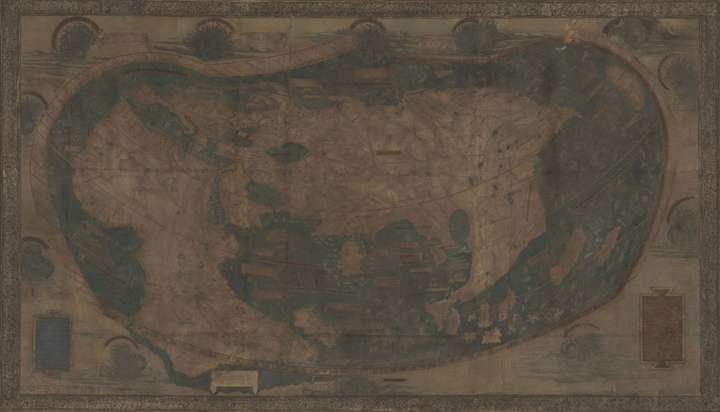Hidden secrets of 1491 world map revealed via multispectral imaging