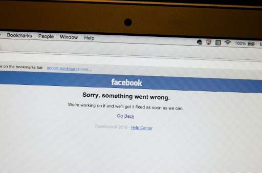 In this photo illustration, an error message appears on the Facebook home page on a laptop computer screen on September 28, 2015