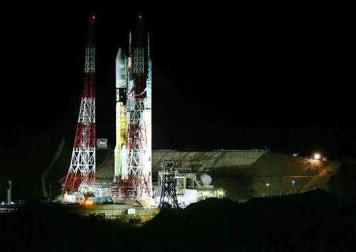 Japan's H-2A rocket carrying Hayabusa 2 asteroid explorer is seen at the Japan Aerospace Exploration Agency (JAXA) Tanegashima S