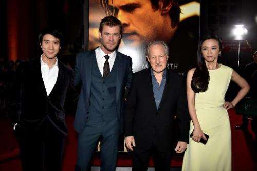 (L-R) Actors Wang Leehom, Chris Hemsworth, director Michael Mann and actress Tang Wei at the premiere of &quot;Blackhat&quot; at