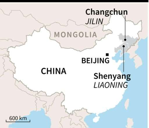 Map of China locating the cities of Changchun and Shenyang