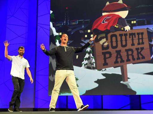 Matt Stone (L) and Trey Parker announce &quot;South Park: The Fractured but Whole&quot; game before the opening day of the Elect
