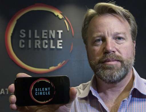 Mike Janke, CEO and Co-Founder of Silent Circle, holds a typical smart phone similar in styling to a new encrypted smartphone ca
