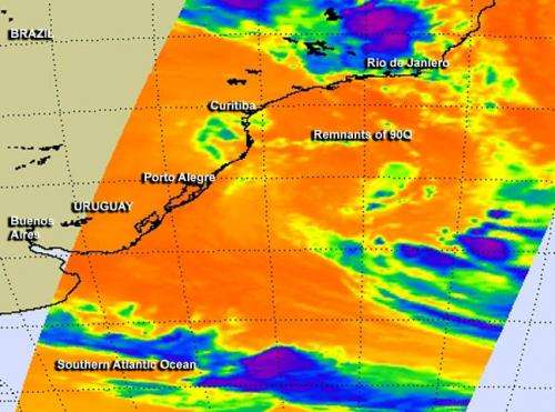 NASA sees fading rare south Atlantic storm 90Q, one of three since 2004