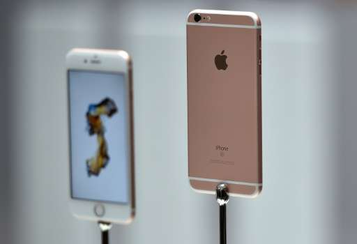 New models of the iPhone 6S are displayed during an Apple media event in San Francisco on September 9, 2015