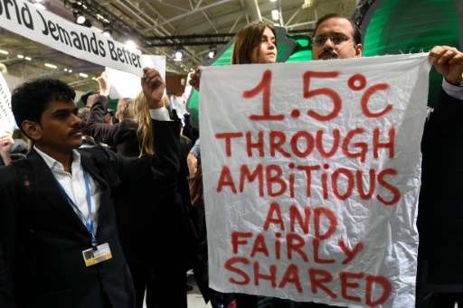 NGO activists keep the pressure on negotiators at the COP21 global climate summit on December 9, 2015, in Paris as the US joined