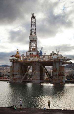 Oil platforms undergo maintenance in the port of Santa Cruz de Tenerife on June 6, 2014