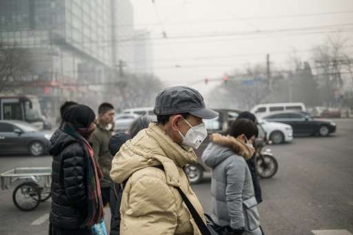 Pedestrians wear masks on a polluted day in Beijing on November 30, 2015