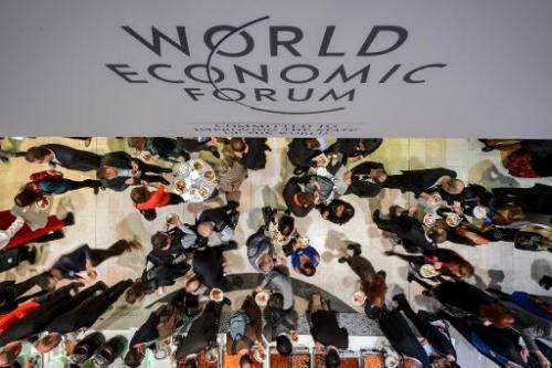 People have lunch during the World Economic Forum (WEF) annual meeting on January 24, 2015 in Davos, Switzerland