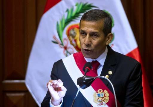 Peruvian President Ollanta Humala, pictured on July 28, 2015, will create the Sierra del Divisor National Park in a region inhab