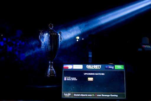 Picture of the cup taken during the Call of Duty Advanced Warfare Electronic Sports World Cup final, on May 3, 2015 in Paris