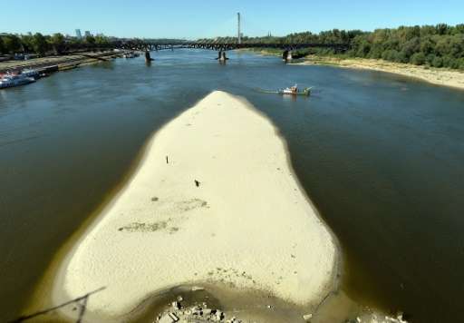 Poland's largest river the Vistula is pictured at its lowest water level since 1789 because of a recent drought in Warsaw, on Au