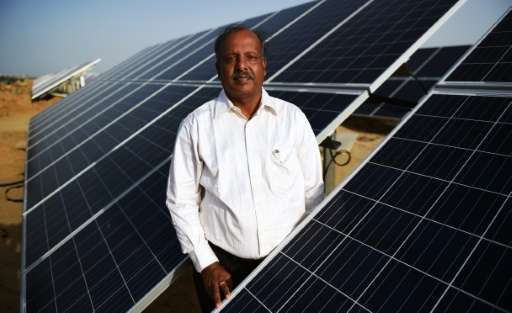Ramakant Tibrewala, chairman of Roha Dyechem, poses for a photo during an interview at the under-construction Roha Dyechem solar