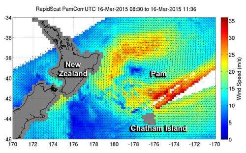 RapidScat eyes Ex-Tropical Cyclone Pam's winds near Chatham Islands