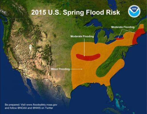 Risk of moderate flooding for parts of central and eastern United States