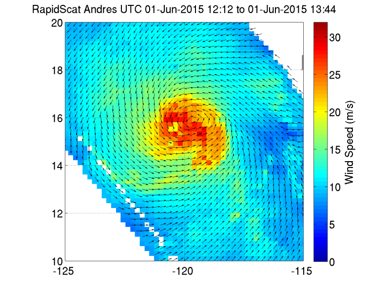 Satellite imagery shows a weaker Hurricane Andres