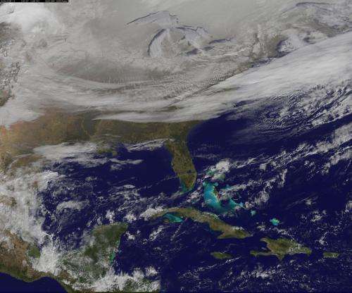 Satellite shows the snow-covered US deep freeze