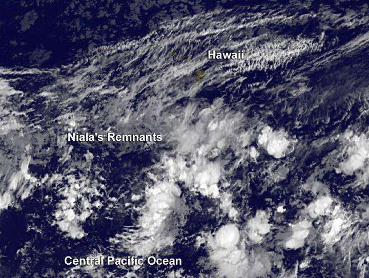 Satellite view of remnants of post-Tropical Cyclone Niala