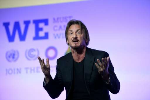 Sean Penn speaking at the COP21 UN conference on climate change in Le Bourget on December 5, 2015