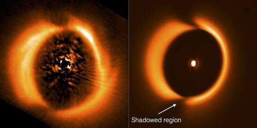 Shadows cast by a warp in a planet forming system