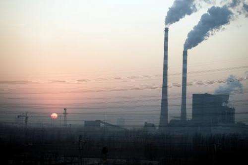 Smoke stacks pictured near Hengshui in China's Hebei province on December 22, 2014
