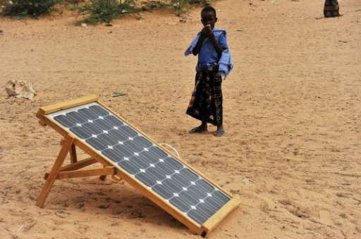 Solar panels in the Somiali town of Wisil provide enough energy to charge mobile phones