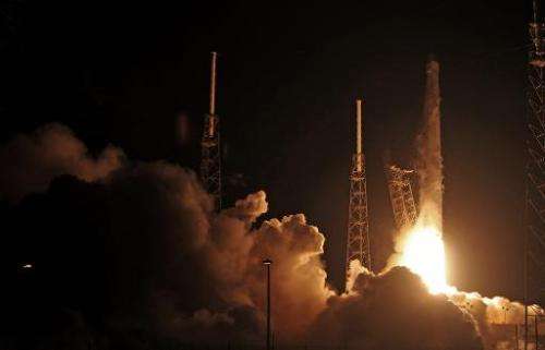 SpaceX's Falcon 9 lifts off early on September 21, 2014, from launch complex 40 at Cape Canaveral, carrying the Dragon CRS4 to t