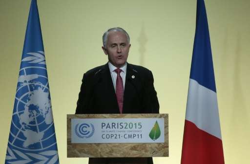 Speaking in Paris, Prime Minister Malcolm Turnbull said Australia was undaunted by the climate change challenge, pledging to red