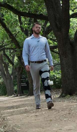 Students produce energy from movement of leg brace