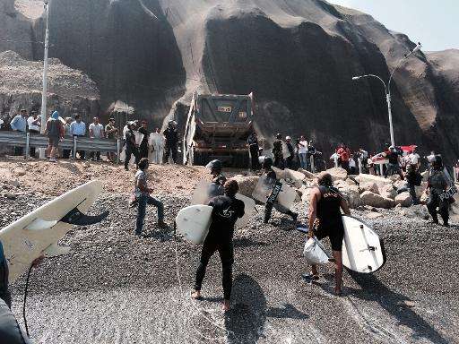 Surfers in April confronted riot police guarding trucks dumping rocks on La Pampilla Beach, known around the world for its waves