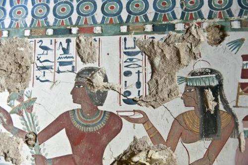 The Egyptian antiquities authorities released this picture showing a fresco inside a tomb belonging to Sa-Mut on March 10, 2015 