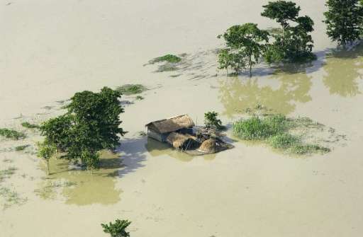 The floodplain of the river Barapeta in India during annual monsoonal floods
