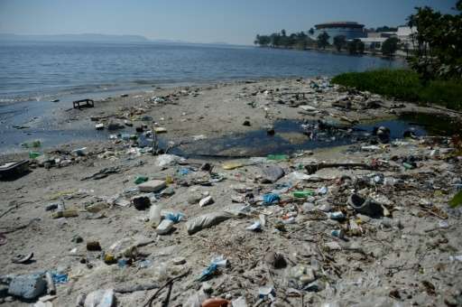The heavily polluted Guanabara Bay in Rio de Janeiro, Brazil, seen on June 10, 2015