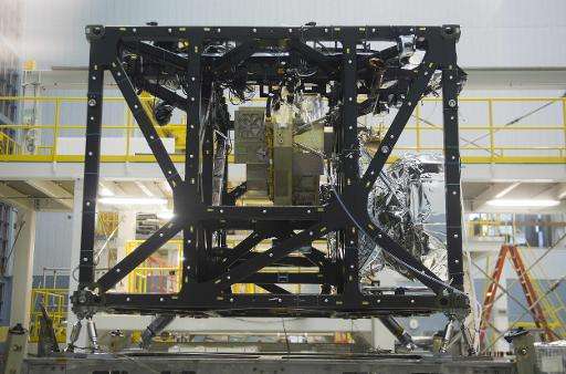 The James Webb Space Telescopes Integrated Science Instrument Module is mounted on a test frame in a clean room at the NASA Godd